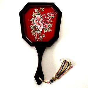 Korean traditional Silk embroidered hand held Vanity Mirror Wood frame handmade